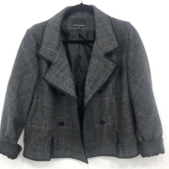 Cynthia Rowley Double Breasted Black Tweed Blazer Jacket - Picture 3 of 10